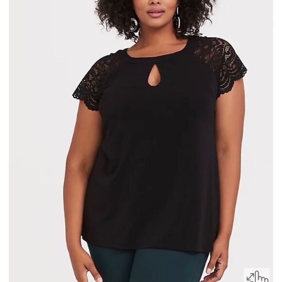 Torrid black‎ STUDIO KNIT LACE SLEEVE TOP - Picture 1 of 8